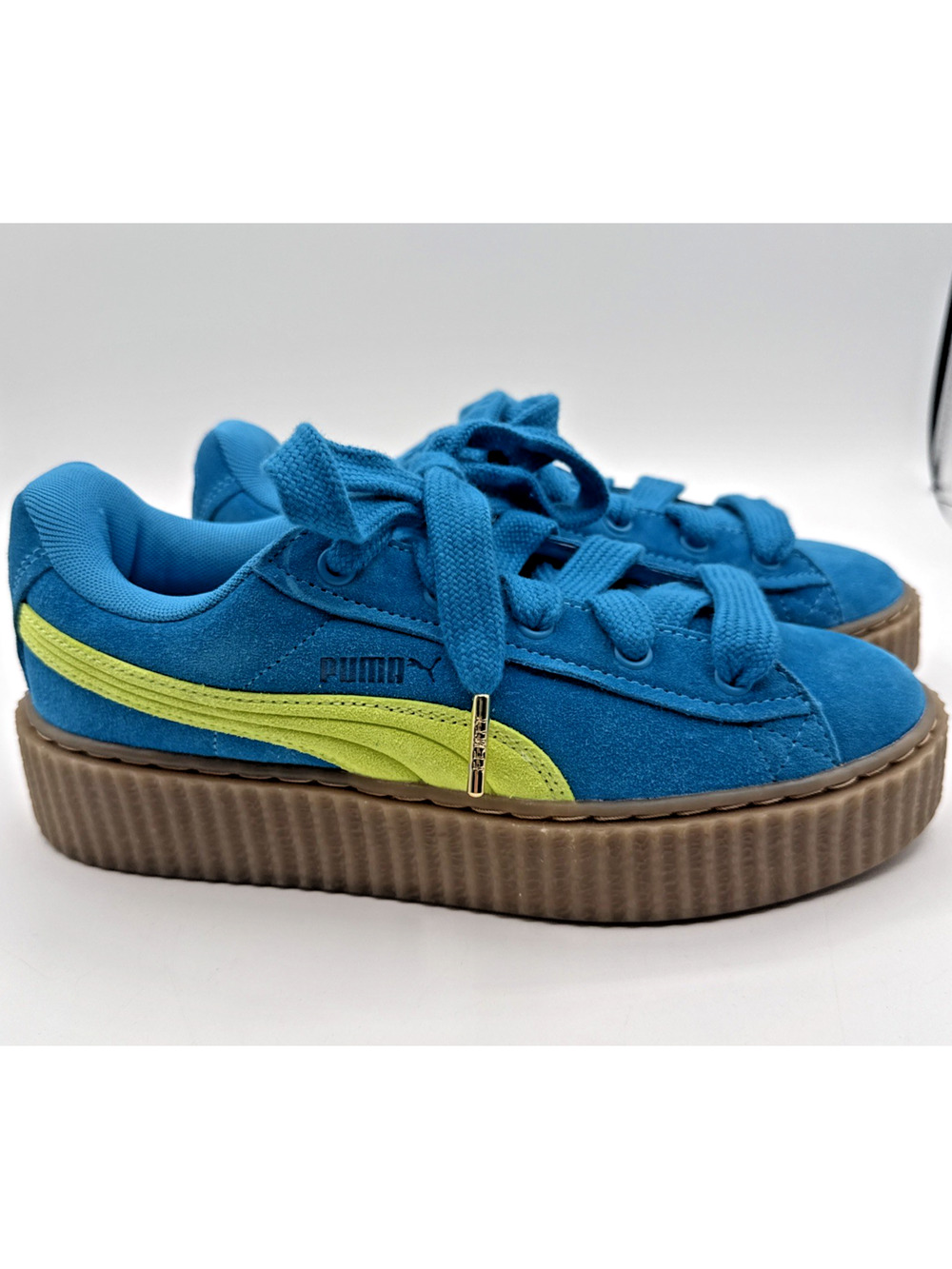PUMA x Rihanna Fenty Creeper Phatty Suede Sneakers Blue Lime Women 7.5